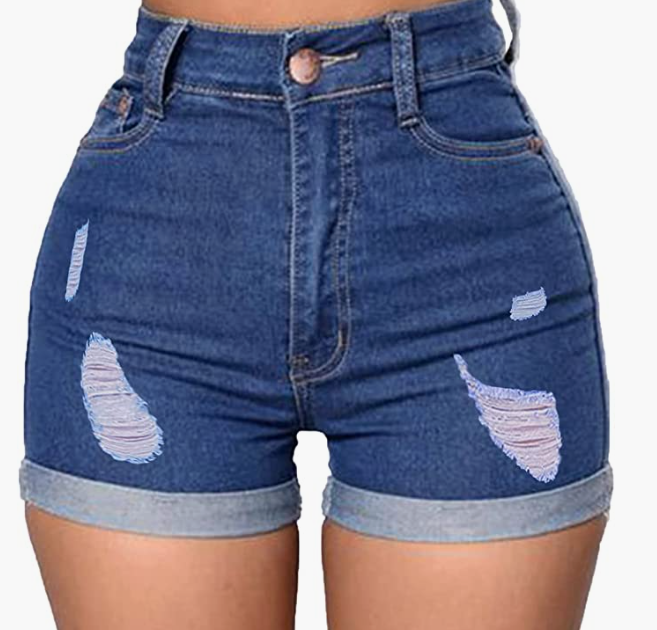 Jean Shorts Foldead Hem Stretch Denim Shorts