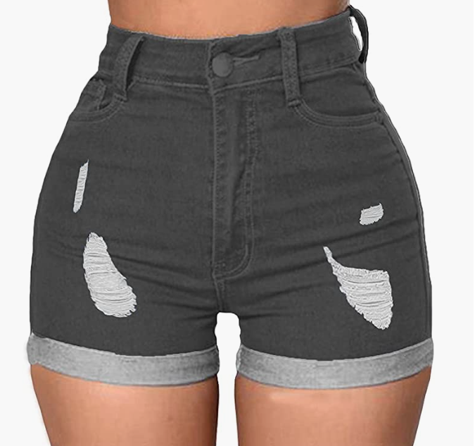 Jean Shorts Foldead Hem Stretch Denim Shorts