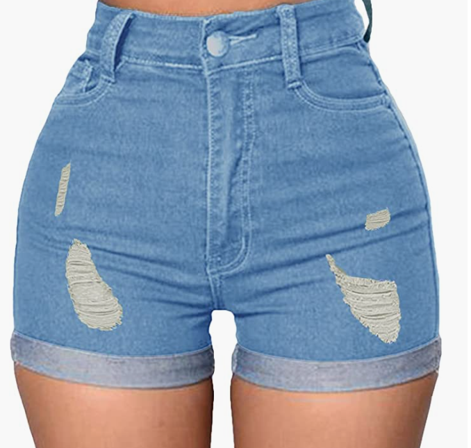 Jean Shorts Foldead Hem Stretch Denim Shorts