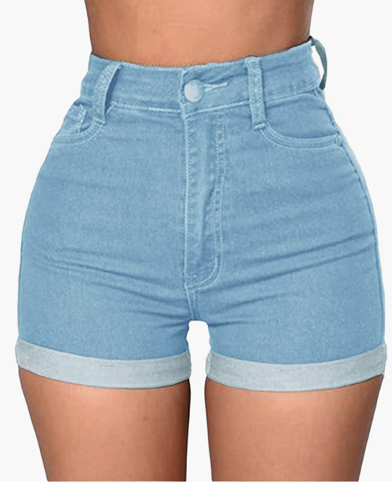 Jean Shorts Foldead Hem Stretch Denim Shorts