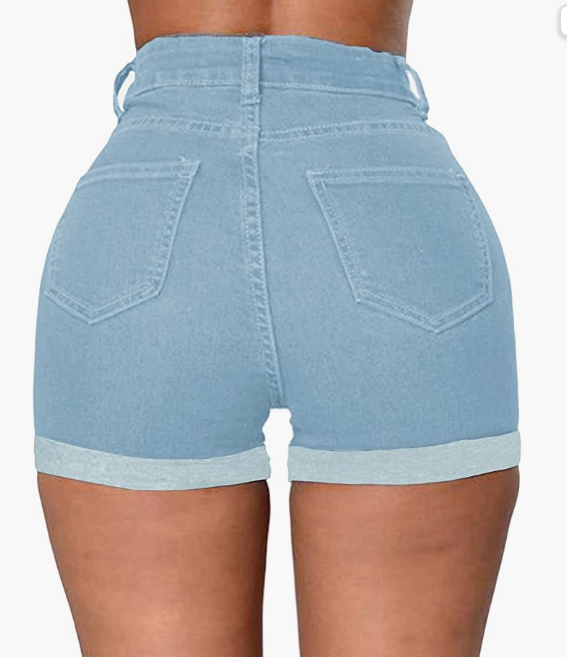 Jean Shorts Foldead Hem Stretch Denim Shorts