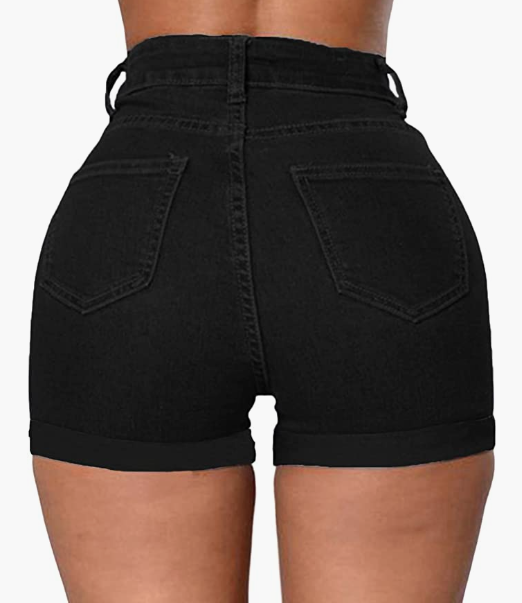 Jean Shorts Foldead Hem Stretch Denim Shorts