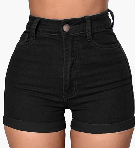 Jean Shorts Foldead Hem Stretch Denim Shorts