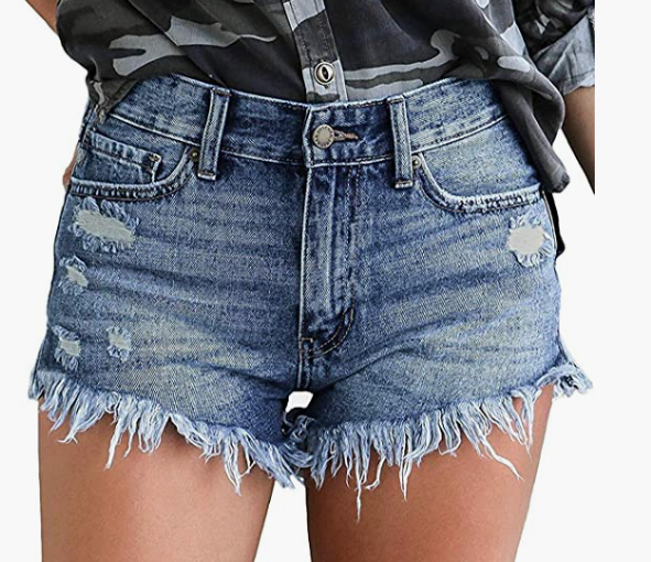 Women's Mid Rise Broken Hole Casual Rolled Hem Ripped Denim Shorts