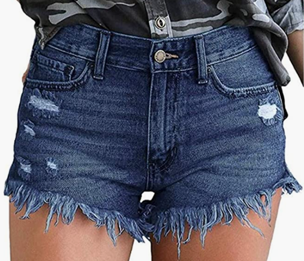Women's Mid Rise Broken Hole Casual Rolled Hem Ripped Denim Shorts