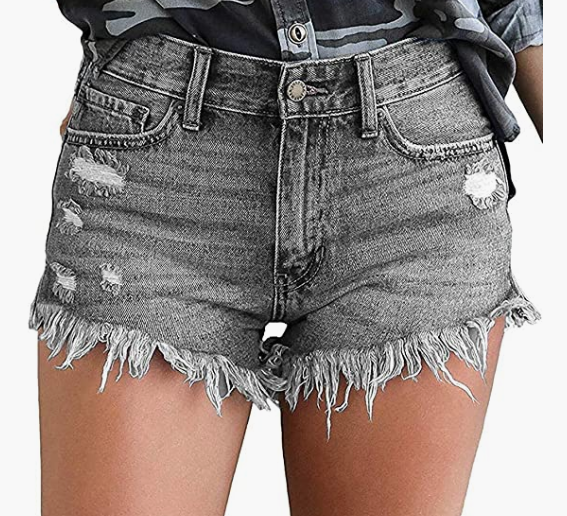 Women's Mid Rise Broken Hole Casual Rolled Hem Ripped Denim Shorts