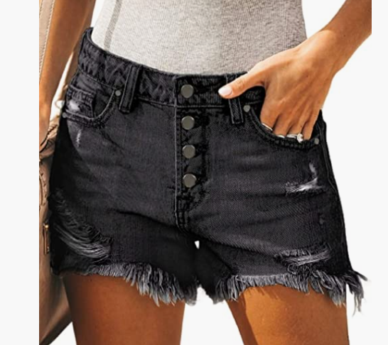 Women's Mid Rise Broken Hole Casual Rolled Hem Ripped Denim Shorts