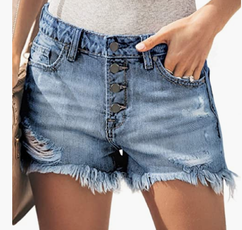 Women's Mid Rise Broken Hole Casual Rolled Hem Ripped Denim Shorts