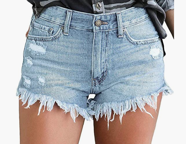 Women's Mid Rise Broken Hole Casual Rolled Hem Ripped Denim Shorts