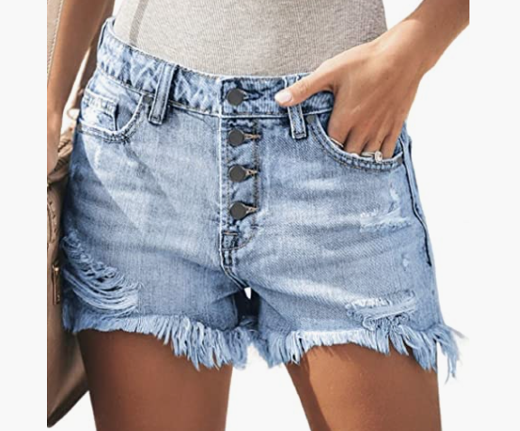 Women's Mid Rise Broken Hole Casual Rolled Hem Ripped Denim Shorts