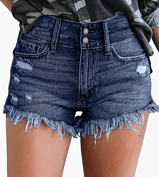Women's Mid Rise Broken Hole Casual Rolled Hem Ripped Denim Shorts