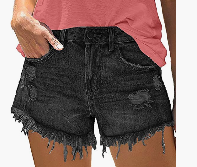Women's Mid Rise Broken Hole Casual Rolled Hem Ripped Denim Shorts