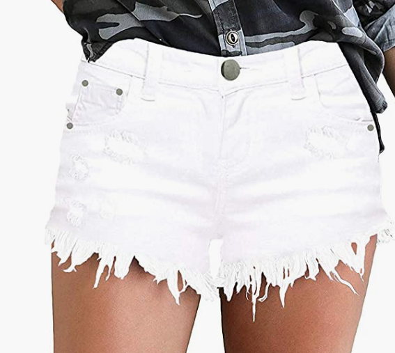 Women's Mid Rise Broken Hole Casual Rolled Hem Ripped Denim Shorts