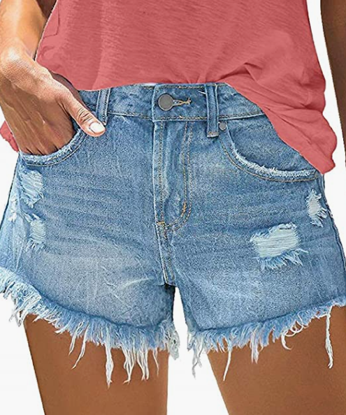 Women's Mid Rise Broken Hole Casual Rolled Hem Ripped Denim Shorts