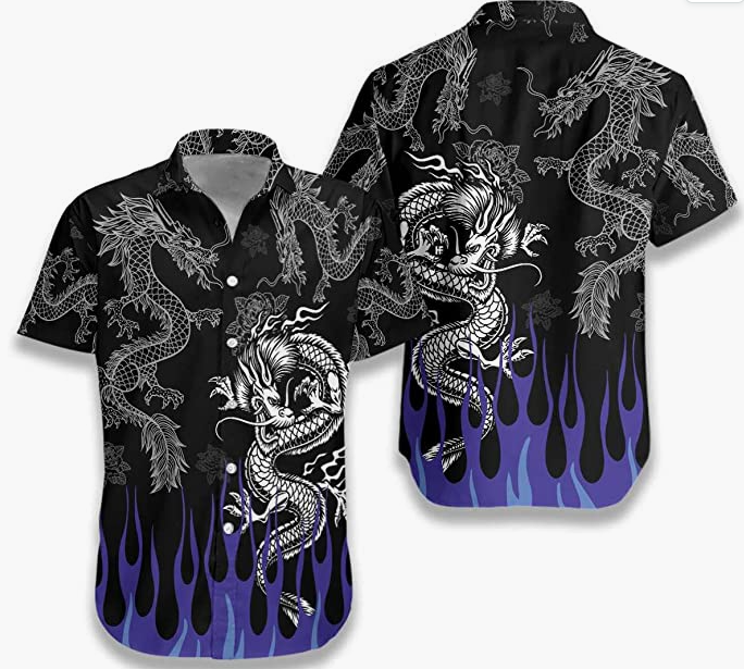 Button Down Shirts Short Sleeve Shirt Dragon Tattoo Hawaii Shirt