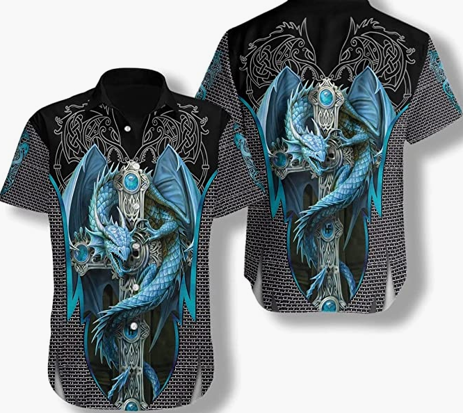 Button Down Shirts Short Sleeve Shirt Dragon Tattoo Hawaii Shirt