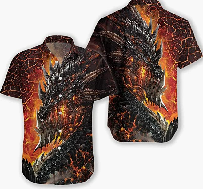 Button Down Shirts Short Sleeve Shirt Dragon Tattoo Hawaii Shirt