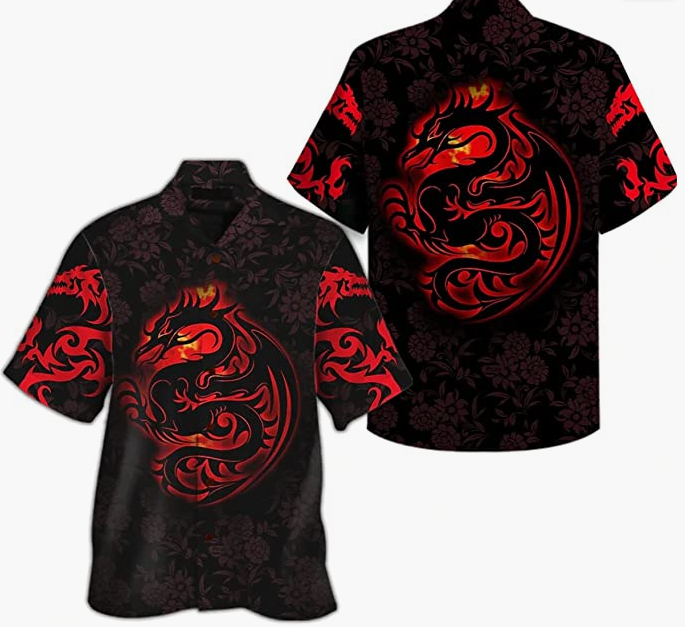 Button Down Shirts Short Sleeve Shirt Dragon Tattoo Hawaii Shirt