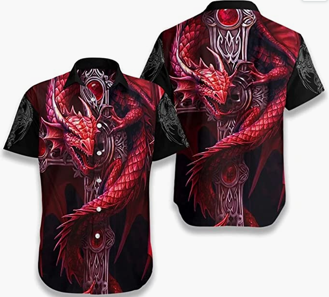 Button Down Shirts Short Sleeve Shirt Dragon Tattoo Hawaii Shirt