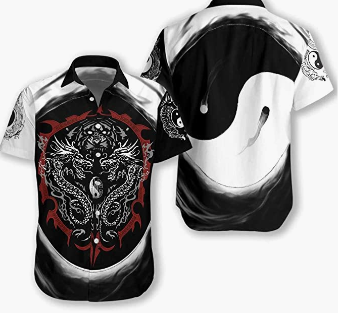 Button Down Shirts Short Sleeve Shirt Dragon Tattoo Hawaii Shirt