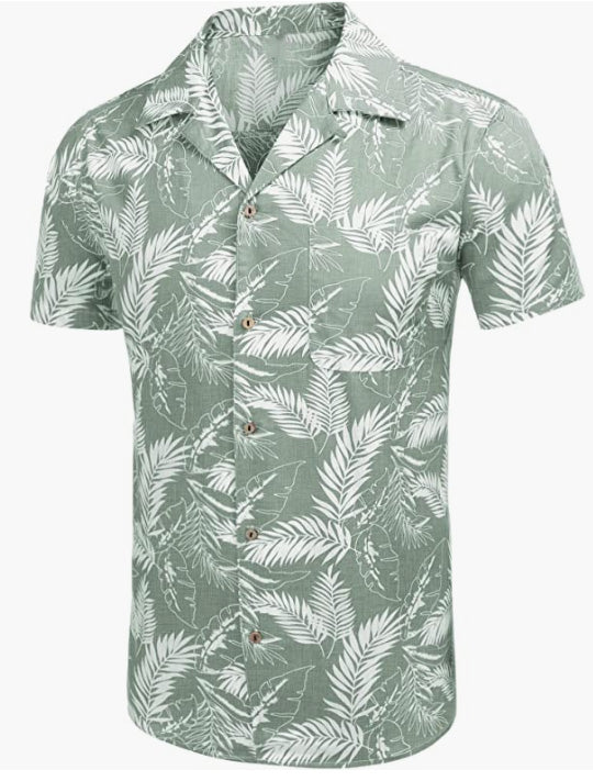 Men's Hawaiian Floral Shirts Cotton Linen Button Down