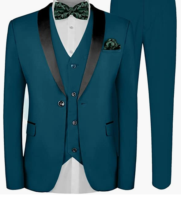 Suit Wedding, Jacket Vest & Pants Set with Tie Pocket Square