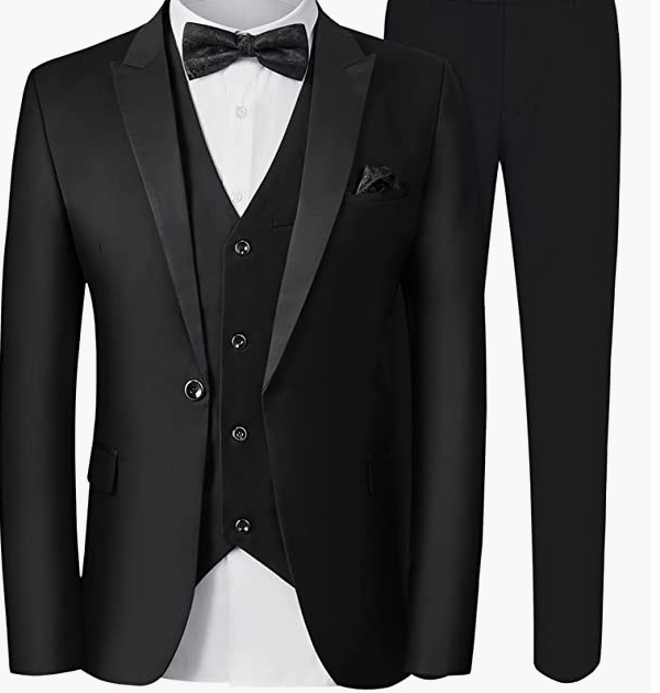 Suit Wedding, Jacket Vest & Pants Set with Tie Pocket Square