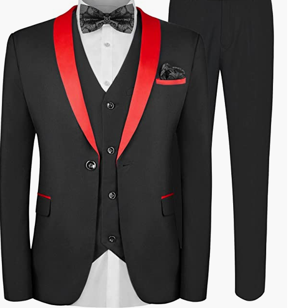 Suit Wedding, Jacket Vest & Pants Set with Tie Pocket Square