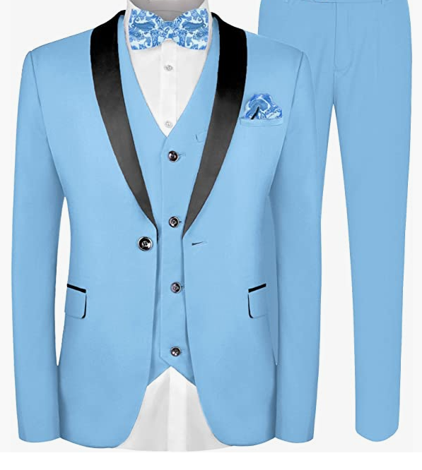 Suit Wedding, Jacket Vest & Pants Set with Tie Pocket Square