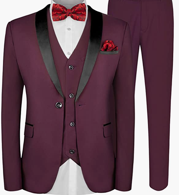 Suit Wedding, Jacket Vest & Pants Set with Tie Pocket Square