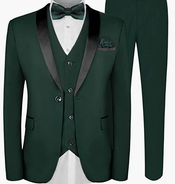 Suit Wedding, Jacket Vest & Pants Set with Tie Pocket Square