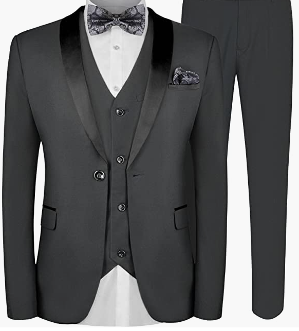 Suit Wedding, Jacket Vest & Pants Set with Tie Pocket Square