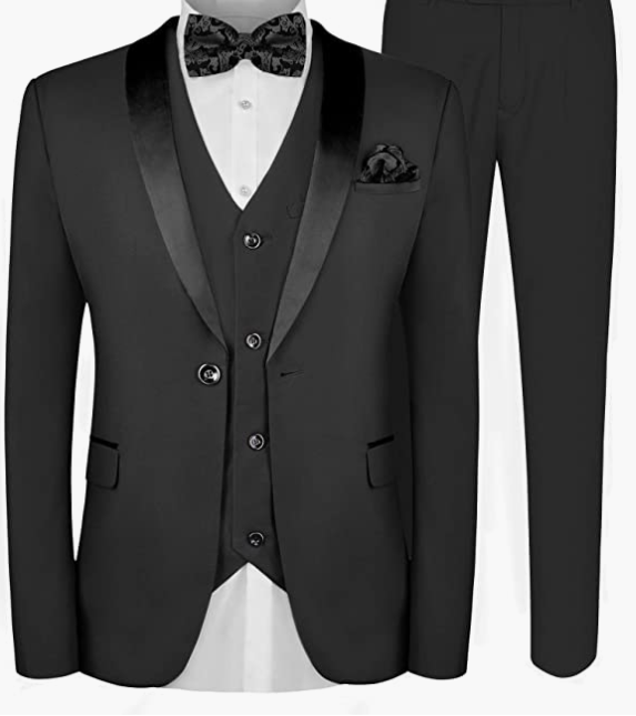 Suit Wedding, Jacket Vest & Pants Set with Tie Pocket Square