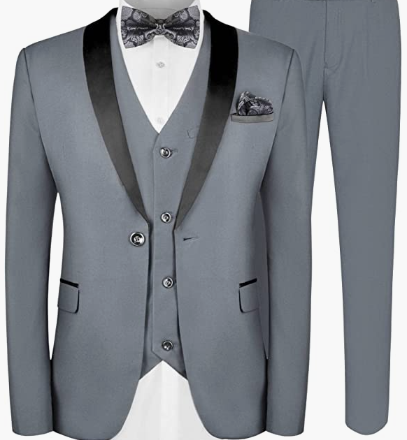 Suit Wedding, Jacket Vest & Pants Set with Tie Pocket Square
