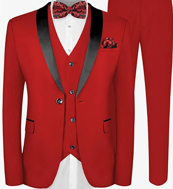 Suit Wedding, Jacket Vest & Pants Set with Tie Pocket Square