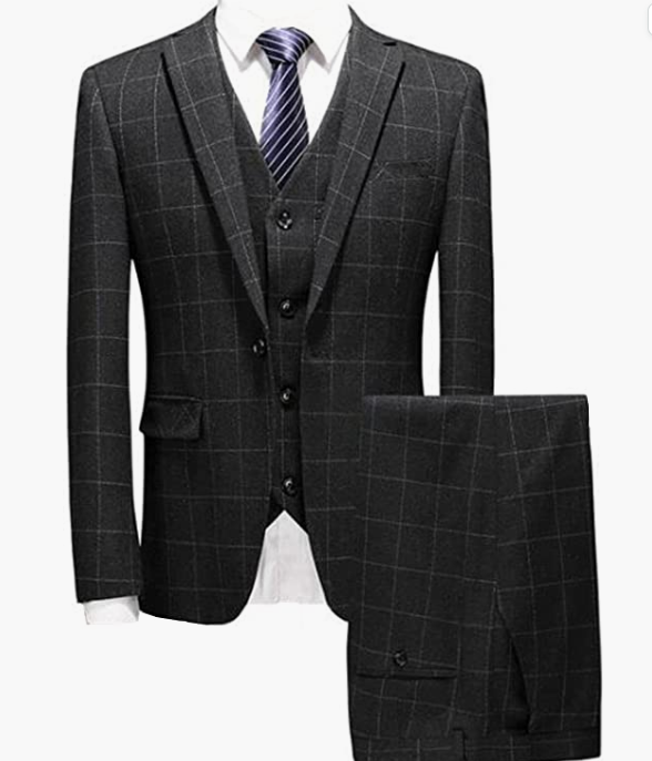 Plaid 3-Piece Suit One Button Business Wedding Party Jacket Vest & Pants