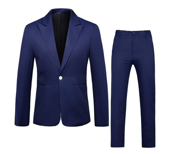 Men Single Button Blazer & Tailored Pants