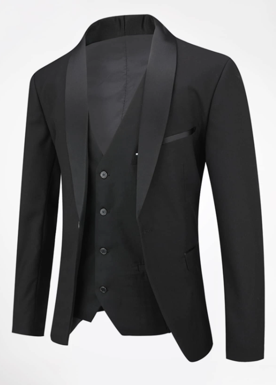 Men Flap Detail Blazer & Vest & Pants Suit Set