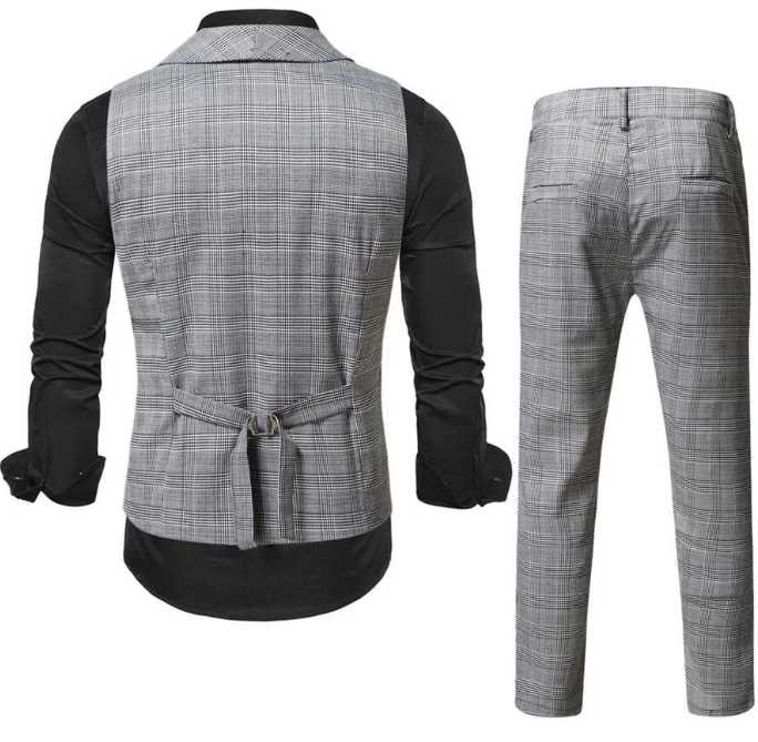 MEN Plaid Shawl Collar Waistcoat & 1pc Tailored Pants