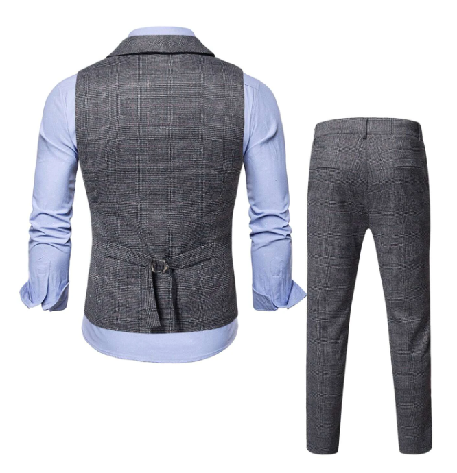 MEN Plaid Shawl Collar Waistcoat & 1pc Tailored Pants