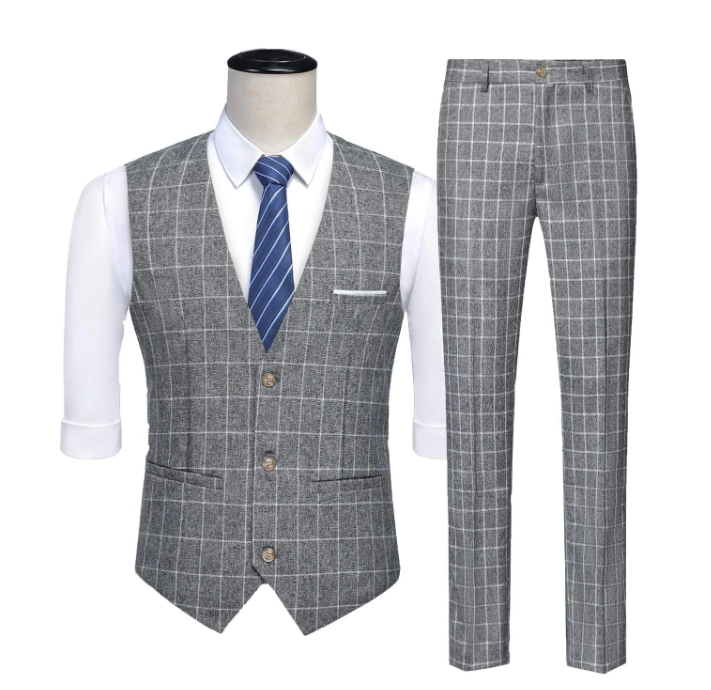 Men  Plaid Waistcoat & Suit Pants