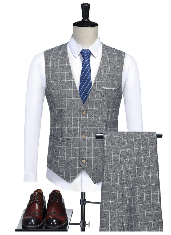 Men  Plaid Waistcoat & Suit Pants