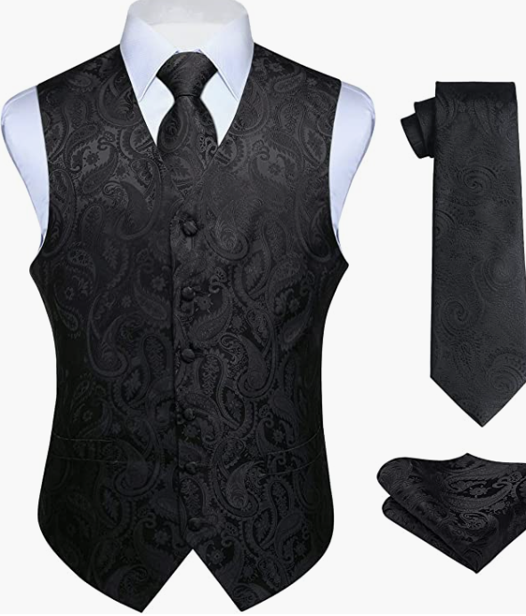 MEN ORIGINAL Waistcoat & Necktie and Pocket Square Vest Suit Set