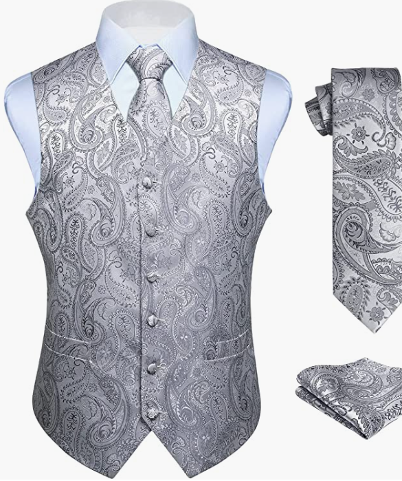 MEN ORIGINAL Waistcoat & Necktie and Pocket Square Vest Suit Set