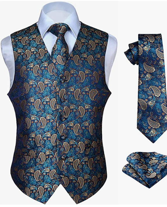 MEN ORIGINAL Waistcoat & Necktie and Pocket Square Vest Suit Set