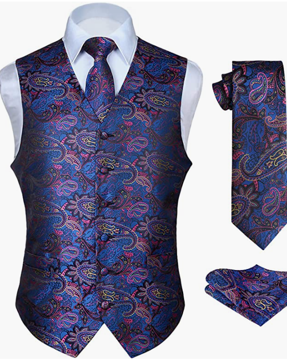 MEN ORIGINAL Waistcoat & Necktie and Pocket Square Vest Suit Set