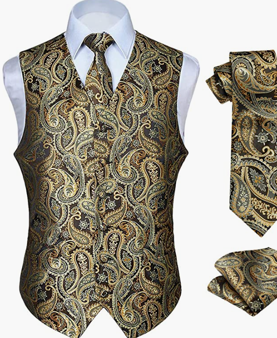 MEN ORIGINAL Waistcoat & Necktie and Pocket Square Vest Suit Set