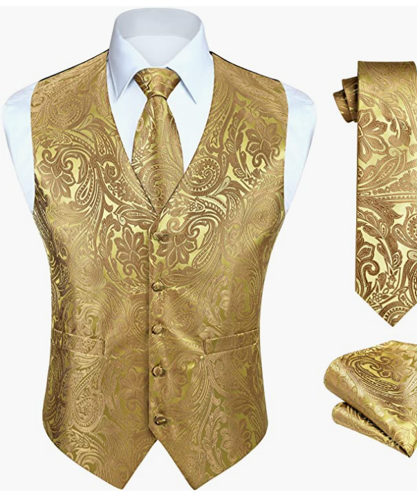 MEN ORIGINAL Waistcoat & Necktie and Pocket Square Vest Suit Set