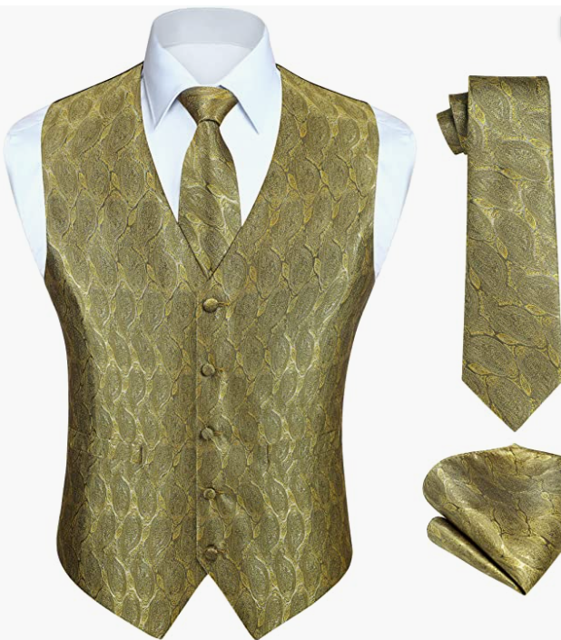MEN ORIGINAL Waistcoat & Necktie and Pocket Square Vest Suit Set