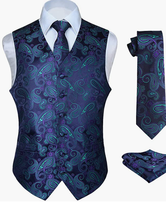 MEN ORIGINAL Waistcoat & Necktie And Pocket Square Vest Suit Set